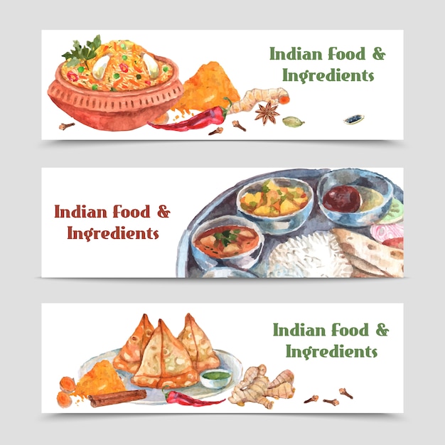 Vector gratuito conjunto de banners de alimentos indios