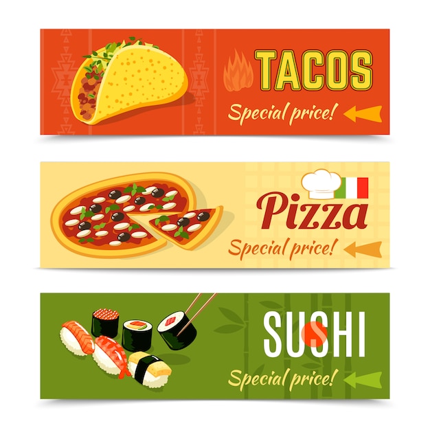 Vector gratuito conjunto de banners de alimentos