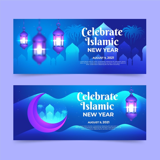 Vector gratuito conjunto de banners de año nuevo islámico degradado