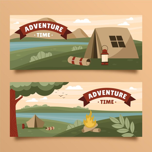 Conjunto de banners de aventura dibujados a mano