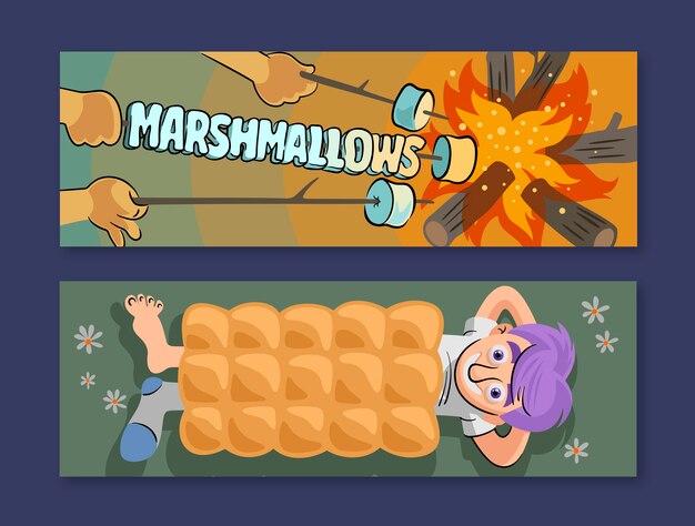 Conjunto de banners de aventura dibujados a mano