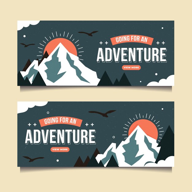 Conjunto de banners de aventura plana