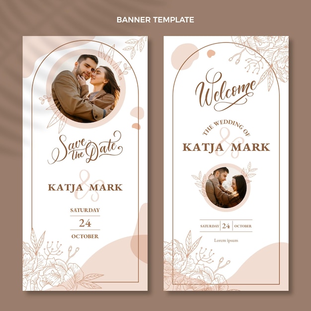 Vector gratuito conjunto de banners de boda dibujados a mano