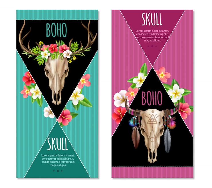 Vector gratuito conjunto de banners de calavera de vaca