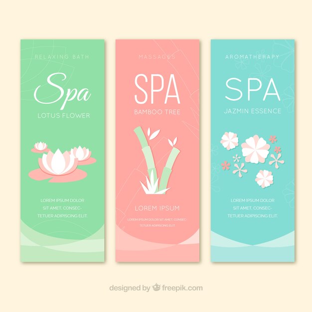 Conjunto de banners de centro de spa en estilo plano