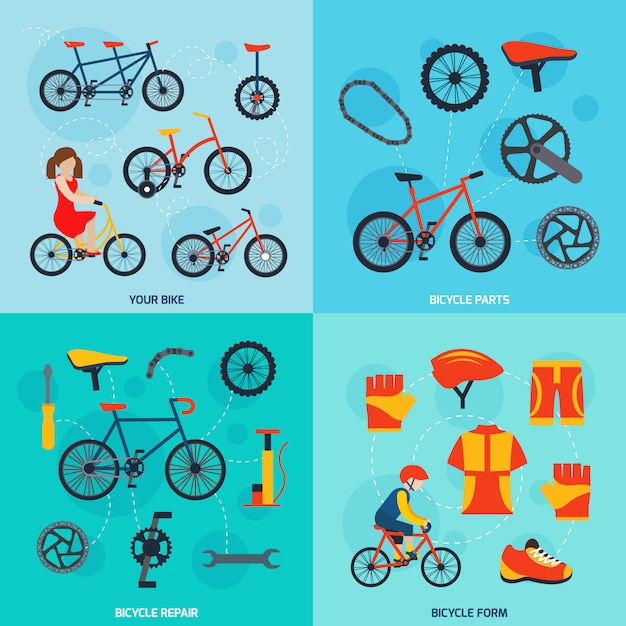 Vector gratuito conjunto de banners de ciclismo cuadrado