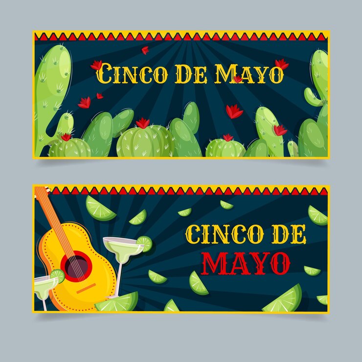 Vector gratuito conjunto de banners cinco de mayo dibujados a mano
