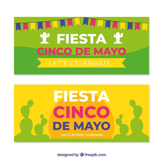 Vector gratuito conjunto de banners del cinco de mayo con elementos tradicionales