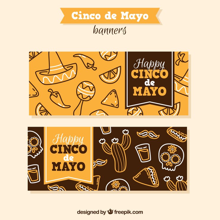 Vector gratuito conjunto de banners del cinco de mayo con elementos tradicionales