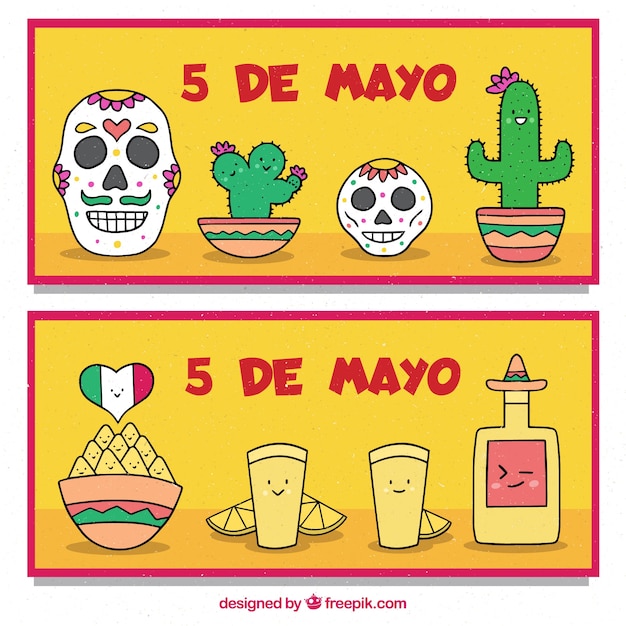 Conjunto de banners del cinco de mayo con elementos tradicionales