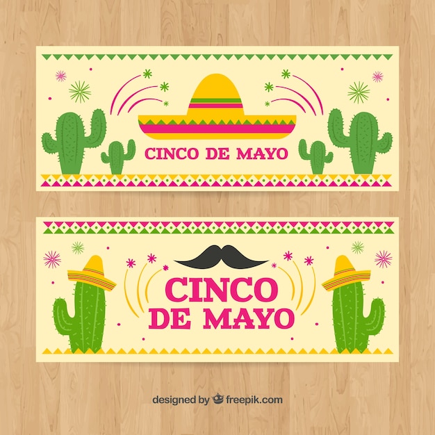 Conjunto de banners del cinco de mayo con elementos tradicionales