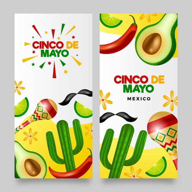 Conjunto de banners de cinco de mayo realista.