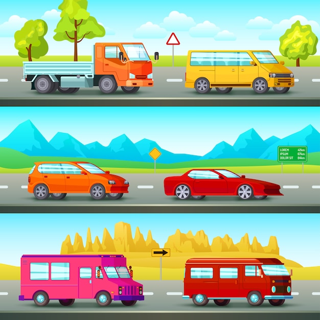 Vector gratuito conjunto de banners de coches ortogonales