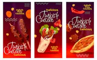 Vector gratuito conjunto de banners de cocina turca dibujados a mano