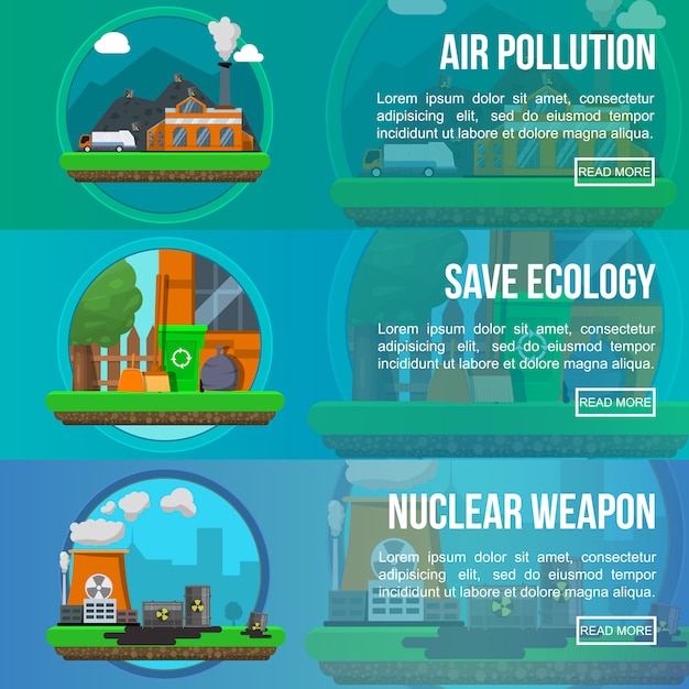 Vector gratuito conjunto de banners de colores de contaminación ambiental
