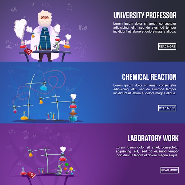 Vector gratuito conjunto de banners de colores de laboratorio de química