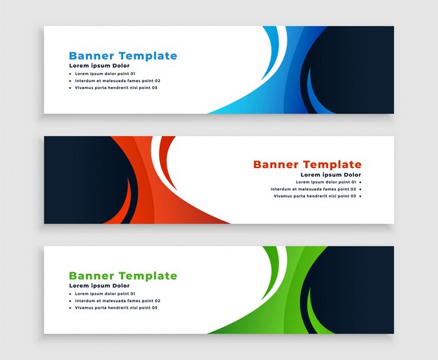 Conjunto de banners comerciales modernos con forma curvilínea
