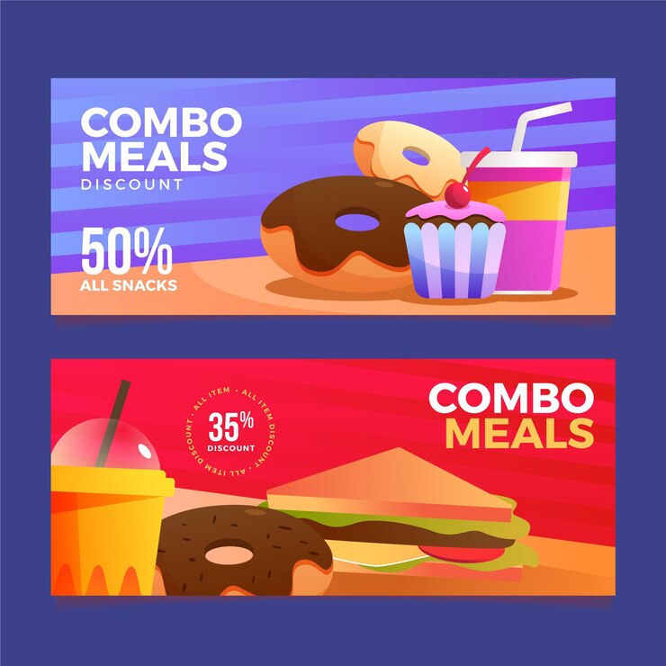 Vector gratuito conjunto de banners de comidas combo de comida rápida.