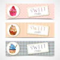 Vector gratuito conjunto de banners de cupcakes sweetshop