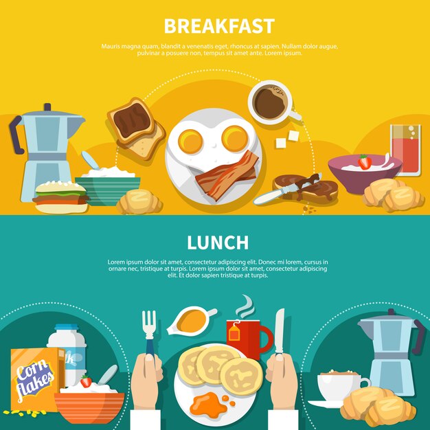 Conjunto de Banners de desayuno plano