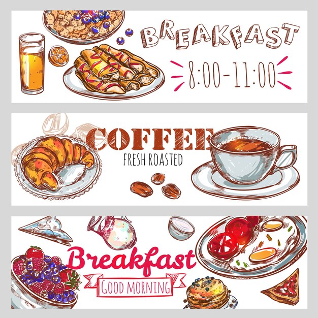 Conjunto de banners de desayuno