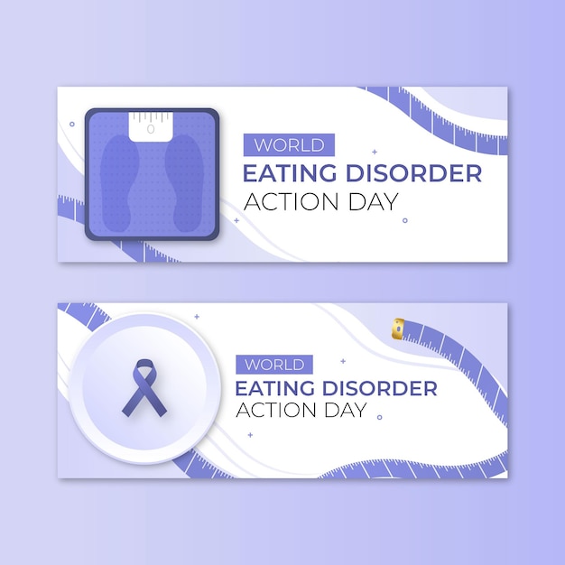 Vector gratuito conjunto de banners del día de acción de los trastornos alimentarios del mundo degradado