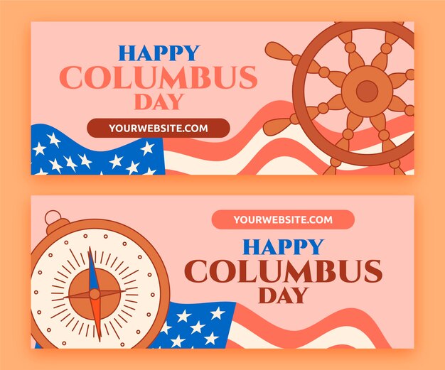Conjunto de banners del día de colón planos dibujados a mano