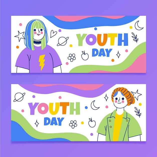 Conjunto de banners del día internacional de la juventud.