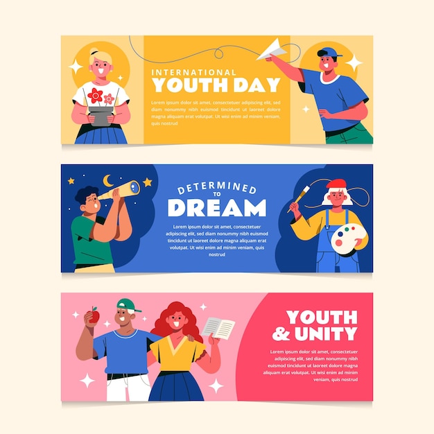 Conjunto de banners del día internacional de la juventud.