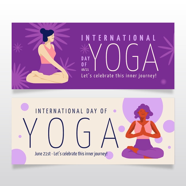 Conjunto de banners de día internacional plano orgánico del yoga