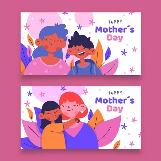 Conjunto de banners del día de la madre dibujados a mano