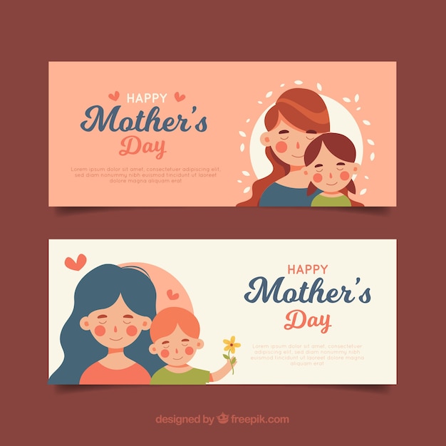 Conjunto de banners del día de la madre con familia feliz