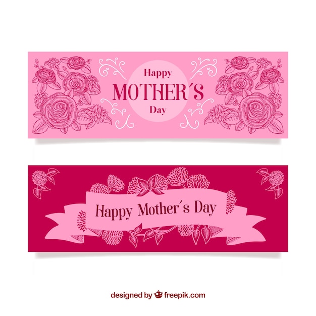 Vector gratuito conjunto de banners del día de la madre con rosas