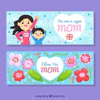 Vector gratuito conjunto de banners del día de la madre con super mamá