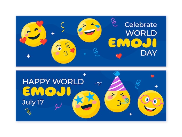 Vector gratuito conjunto de banners del día mundial del emoji dibujados a mano