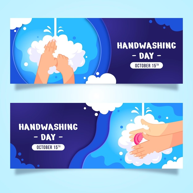 Vector gratuito conjunto de banners del día mundial del lavado de manos estilo papel