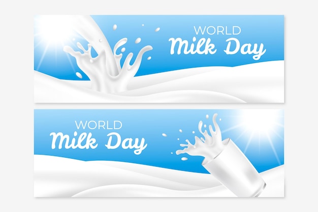 Conjunto de banners de día mundial de la leche realista