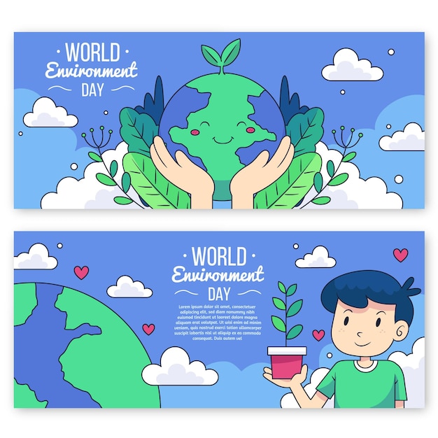 Vector gratuito conjunto de banners del día mundial del medio ambiente dibujados a mano