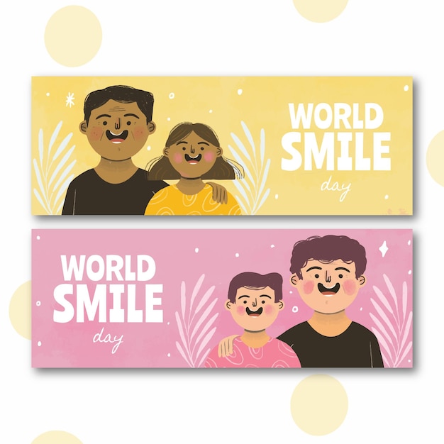 Vector gratuito conjunto de banners del día mundial de la sonrisa dibujados a mano