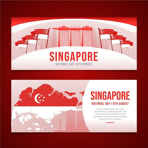 Vector gratuito conjunto de banners del día nacional de singapur