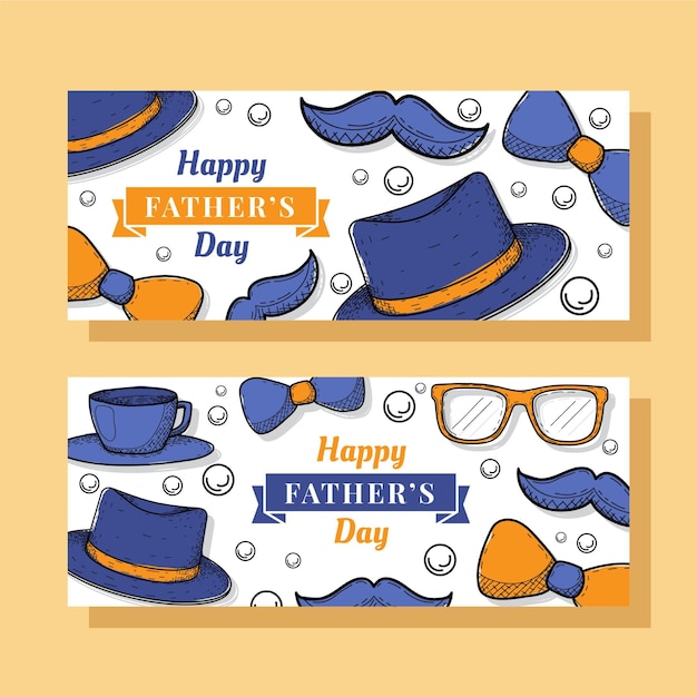 Vector gratuito conjunto de banners del día del padre dibujados a mano