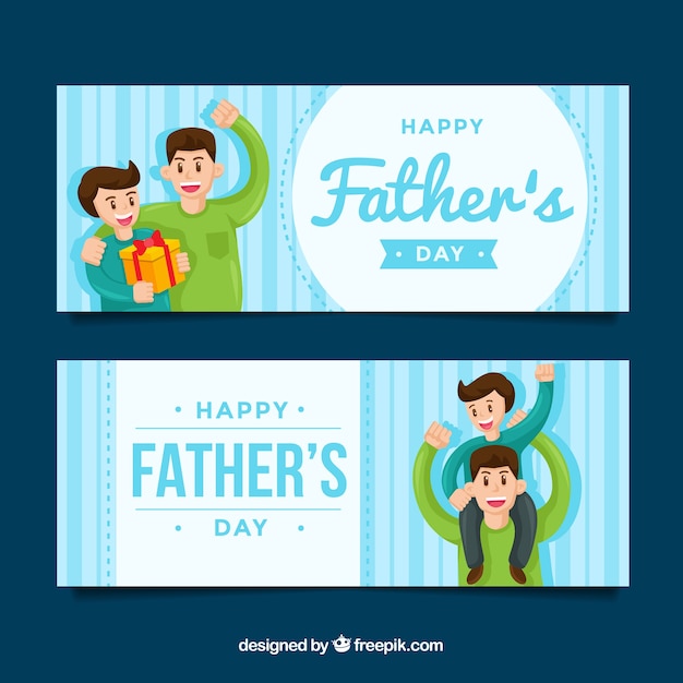 Vector gratuito conjunto de banners de día del padre con familia celebrando