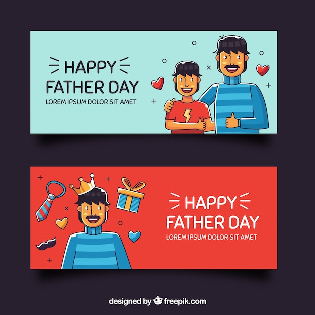 Conjunto de banners de día del padre con familia feliz