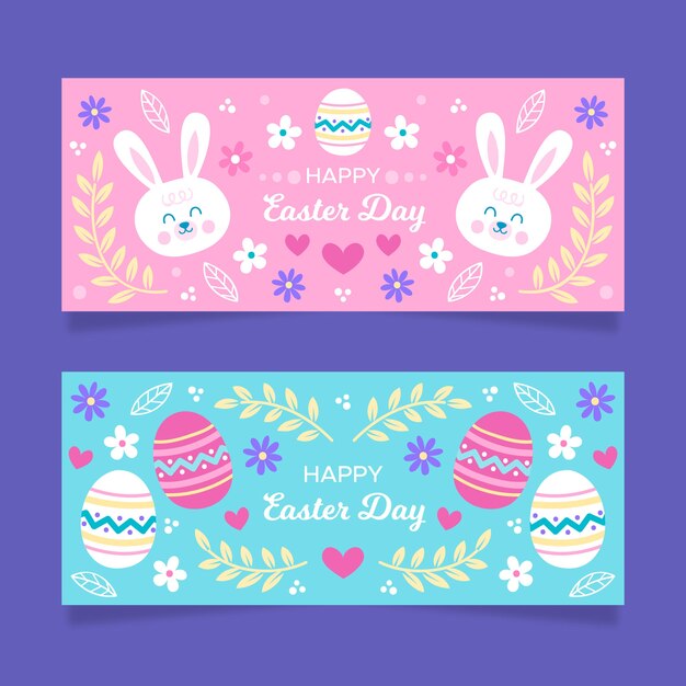 Conjunto de banners de día de Pascua dibujados a mano