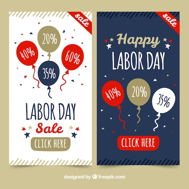 Vector gratuito conjunto de banners para el día del trabajo y las rebajas