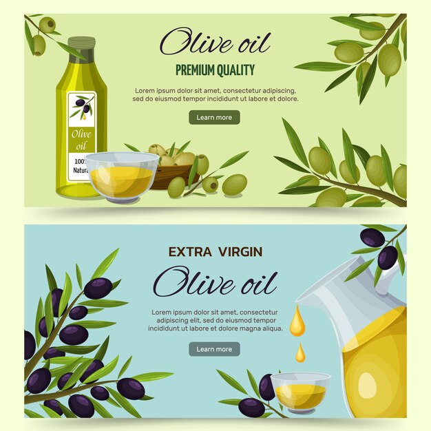 Conjunto de Banners de dibujos animados de aceite de oliva