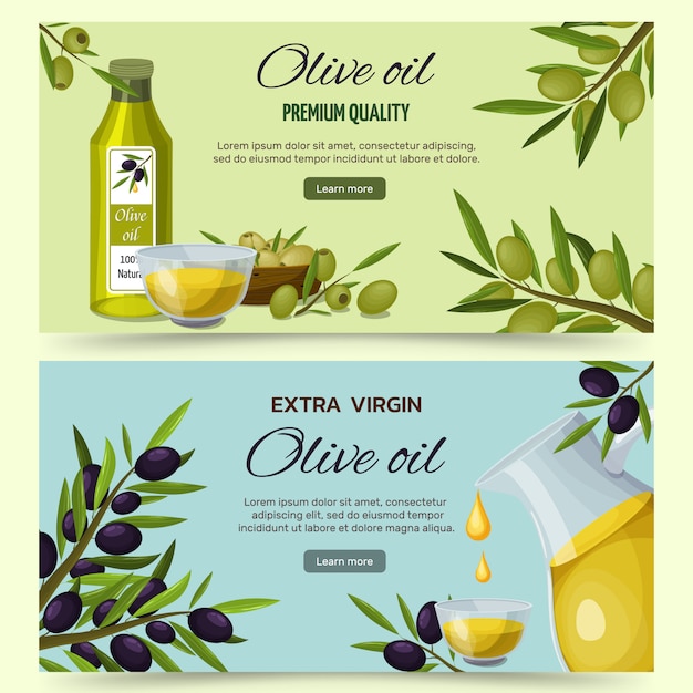Conjunto de Banners de dibujos animados de aceite de oliva