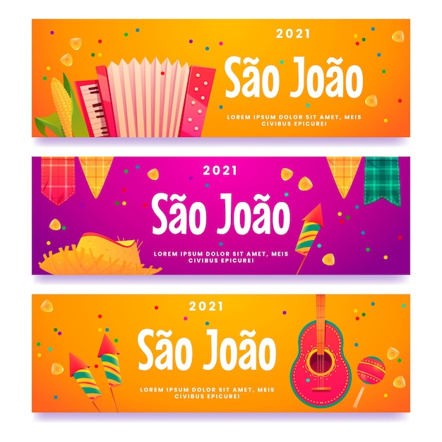 Vector gratuito conjunto de banners de dibujos animados festa junina