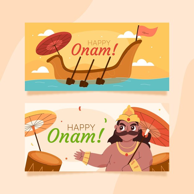 Conjunto de banners de dibujos animados onam