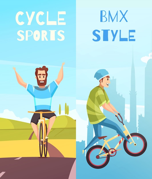 Conjunto de banners de dibujos animados verticales de ciclismo de carreras